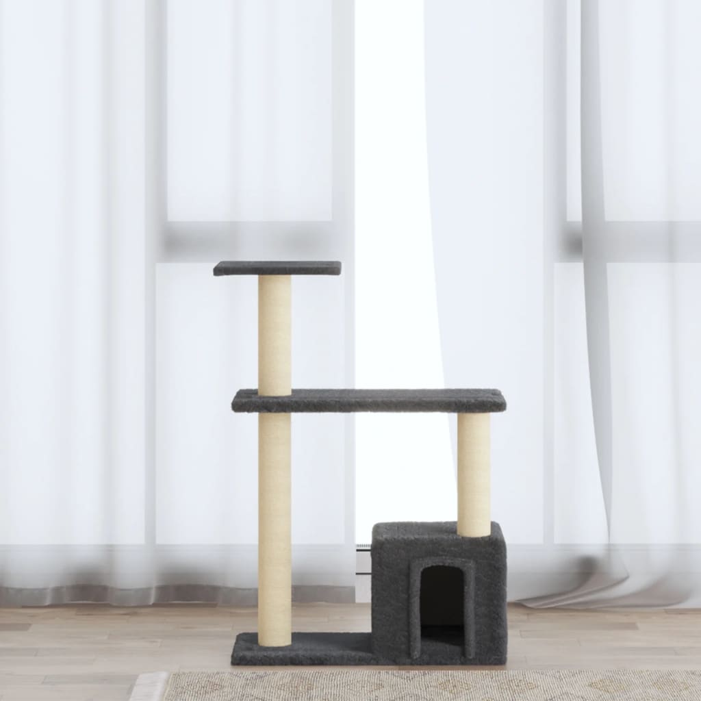 Rascador para gatos con postes de sisal gris oscuro 183 cm