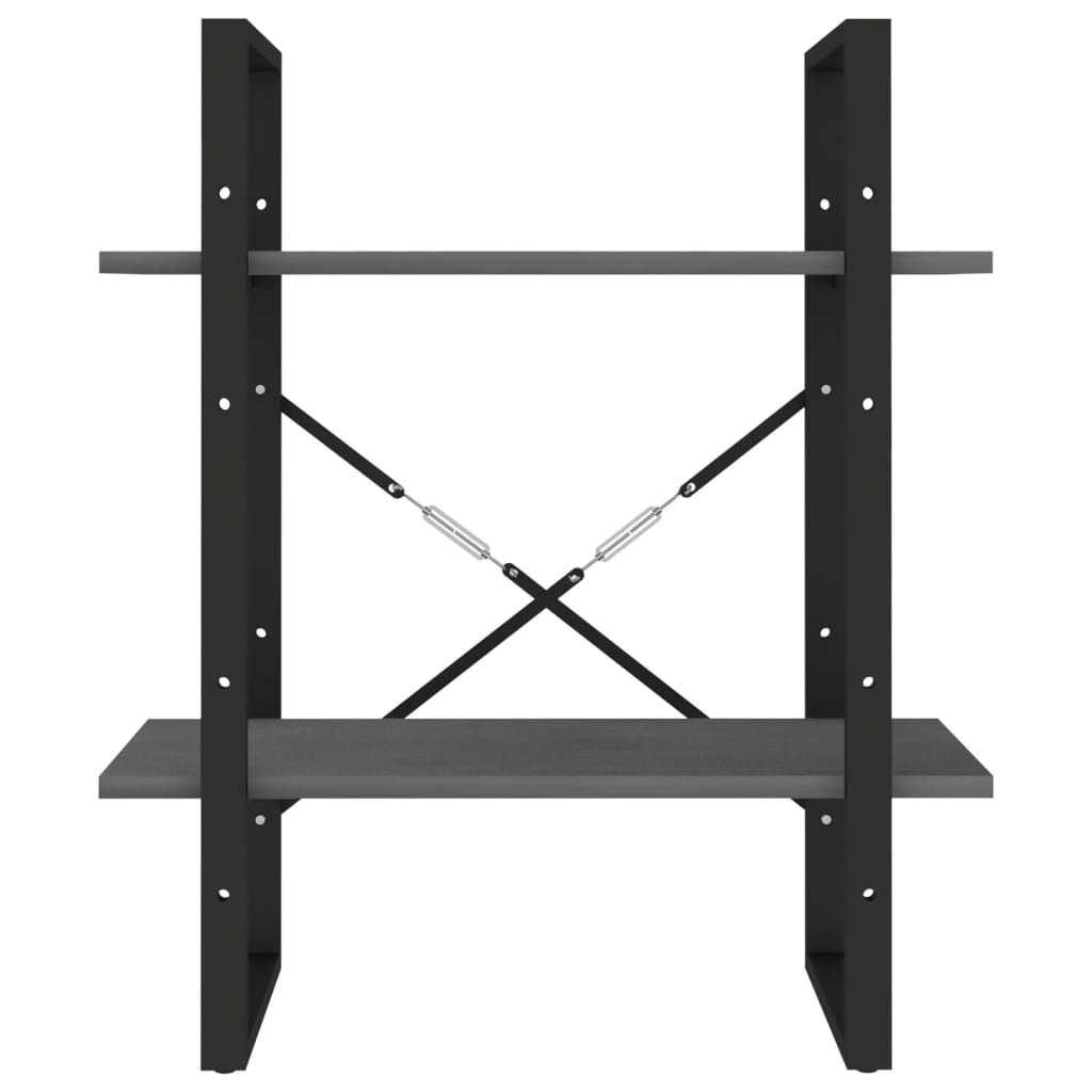 Estantería 2 niveles madera maciza de pino gris 60x30x70 cm