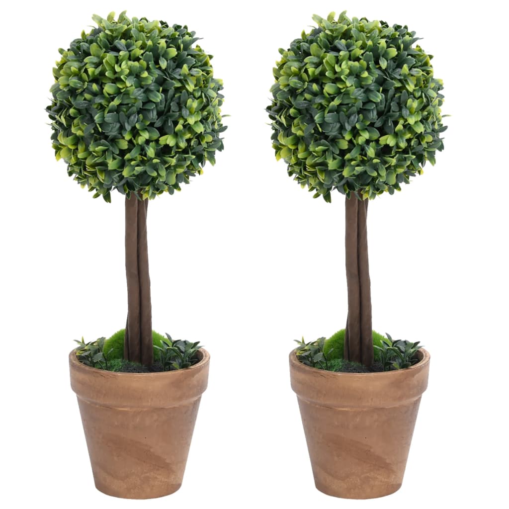 Plantas de boj artificial 2 uds forma bola maceta verde 27 cm
