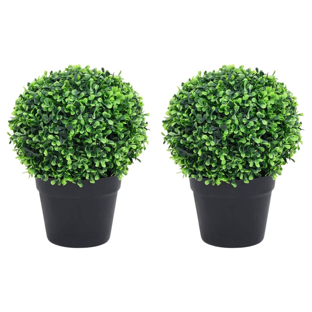 Artificial boxwood plants 2 pcs ball shape green pot 27 cm