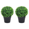 Artificial boxwood plants 2 pcs ball shape green pot 27 cm