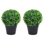 Artificial boxwood plants 2 pcs ball shape green pot 27 cm