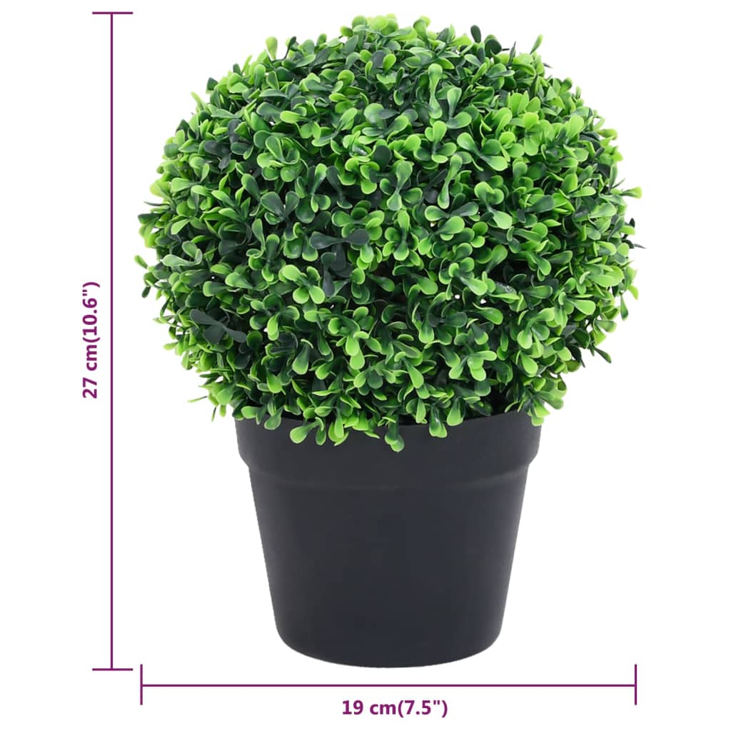 Artificial boxwood plants 2 pcs ball shape green pot 27 cm