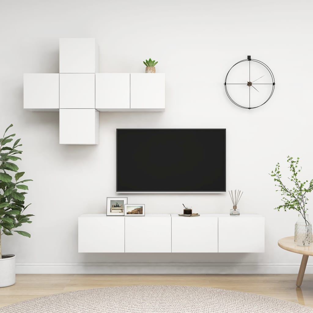 7-Piece Engineered Wood TV Unit Set, White
