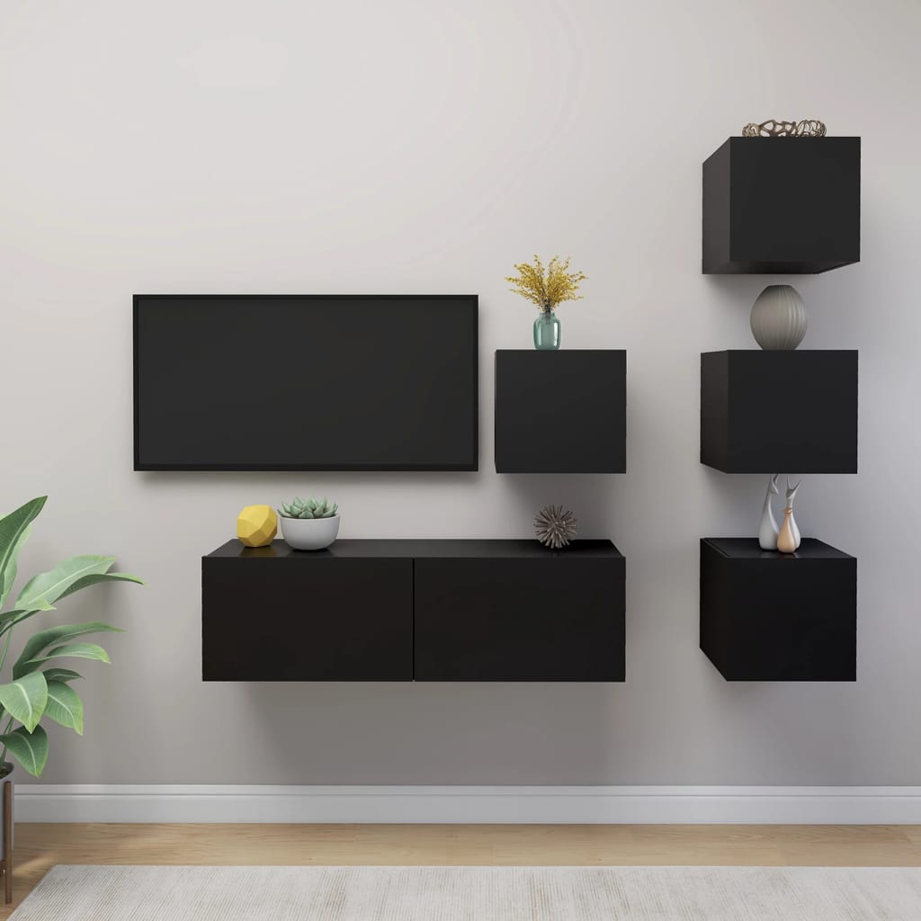 7-Piece Engineered Wood TV Unit Set, White