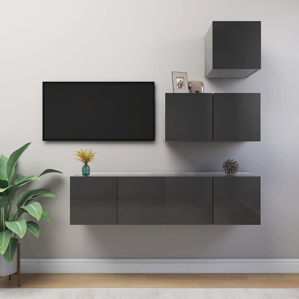 7-Piece Engineered Wood TV Unit Set, White
