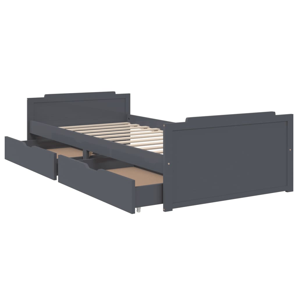 Estructura cama sin colchón madera pino gris oscuro 90x200 cm