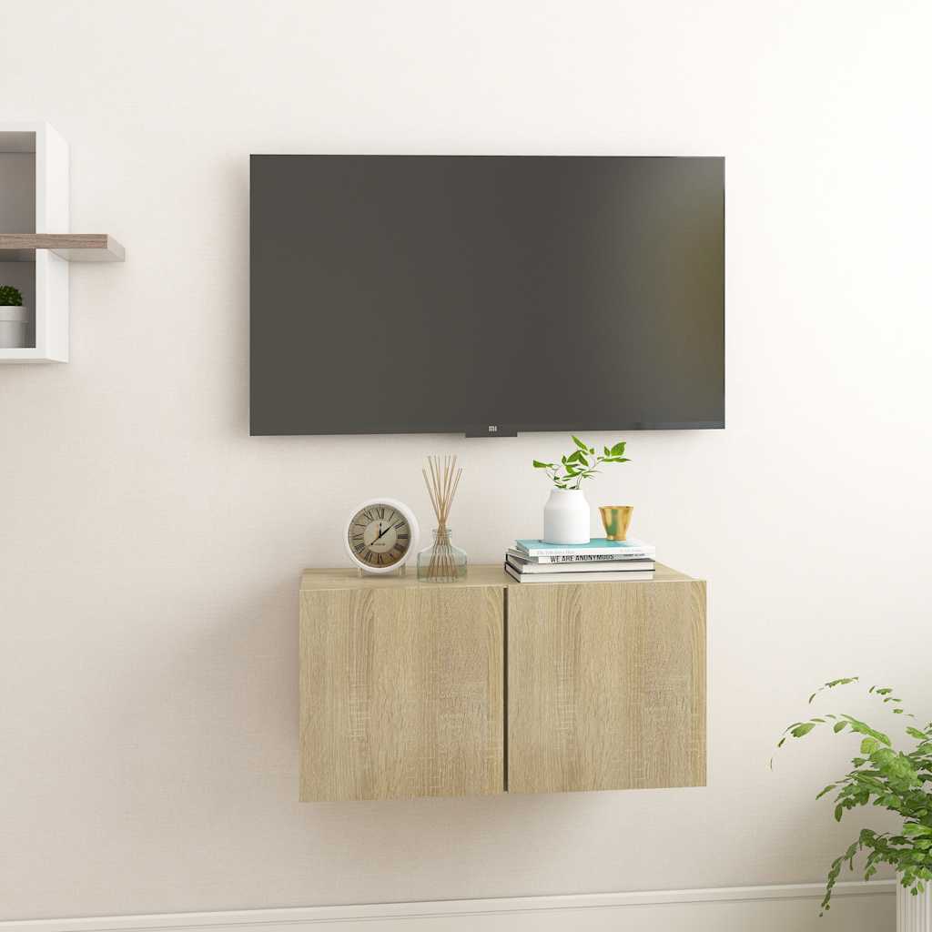 Mueble de salón colgante blanco y roble Sonoma 60x30x30 cm