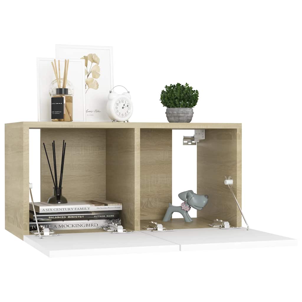 Mueble de salón colgante blanco y roble Sonoma 60x30x30 cm