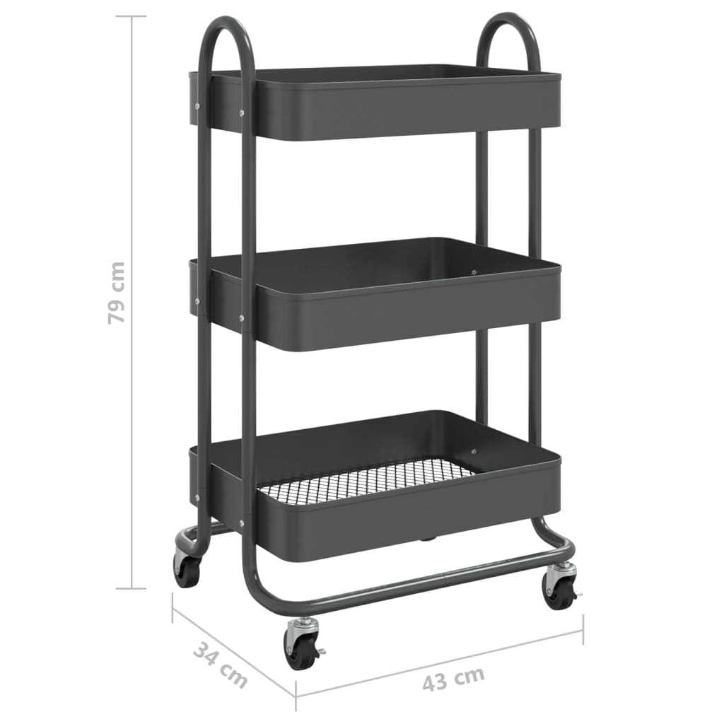 Carrito de cocina 3 niveles acero antracita 43x34x79 cm