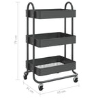 Carrito de cocina 3 niveles acero antracita 43x34x79 cm