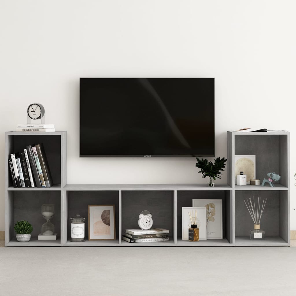 Conjunto de mueble de TV 3 piezas madera maciza de pino blanco