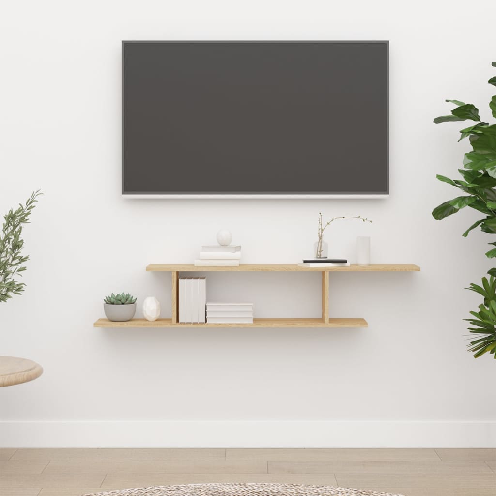 Estante de pared de TV contrachapado blanco y roble 125x18x23cm