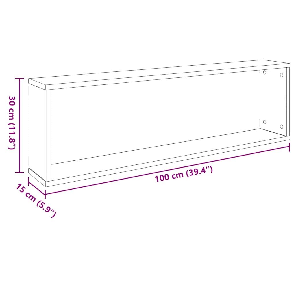 Estante cubo de pared 2 uds madera contrachapada 100x15x30 cm