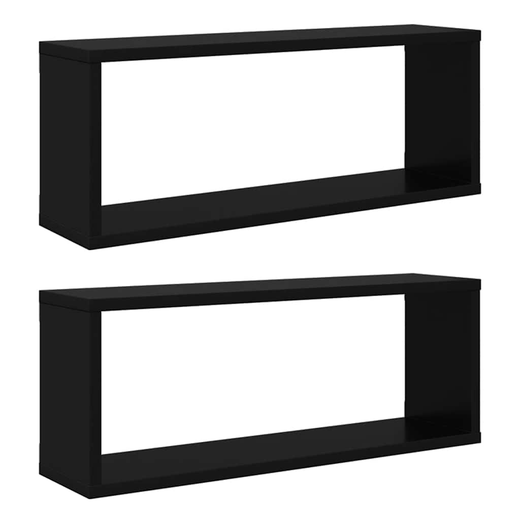 Estante cubo de pared 2 uds contrachapado negro 60x15x23 cm
