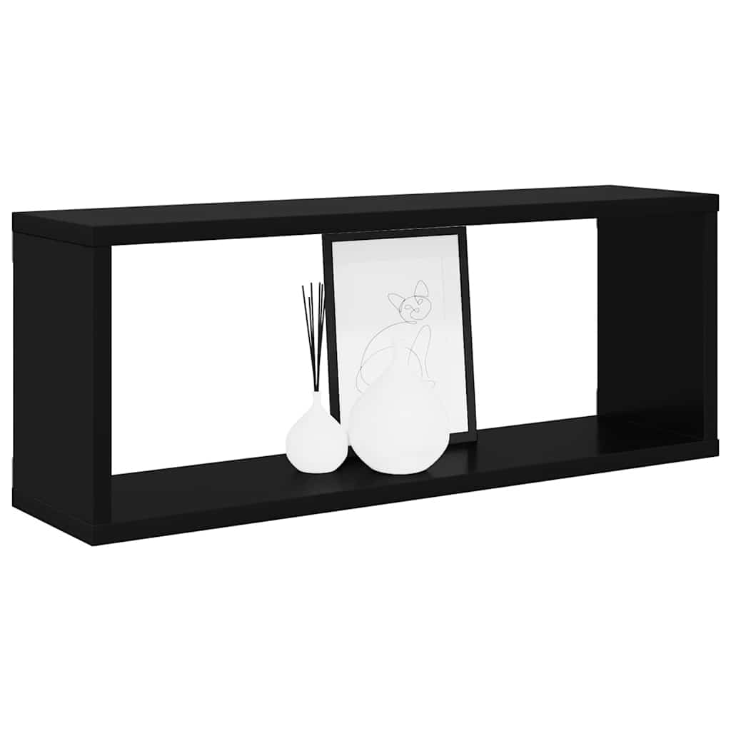 Estante cubo de pared 2 uds contrachapado negro 60x15x23 cm
