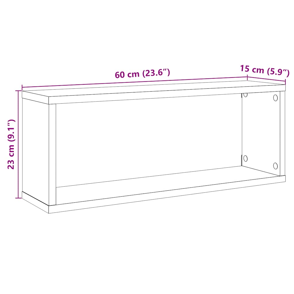 Estante cubo de pared 2 uds contrachapado negro 60x15x23 cm