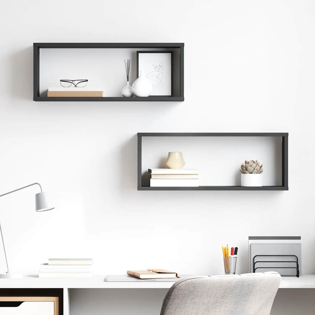 Estante cubo de pared 2 uds contrachapado negro 60x15x23 cm