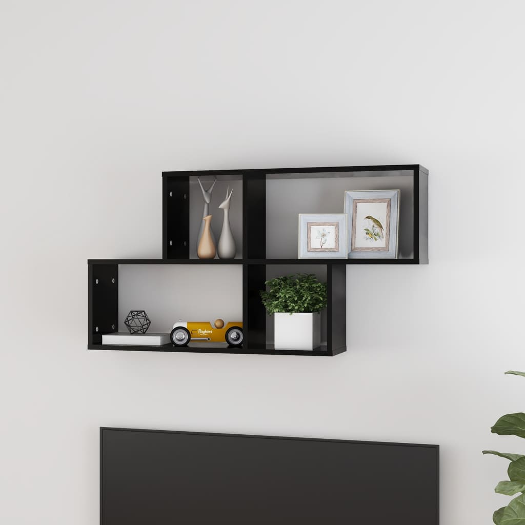 Estante de pared 2 uds contrachapada blanco brillo 75x18x20 cm