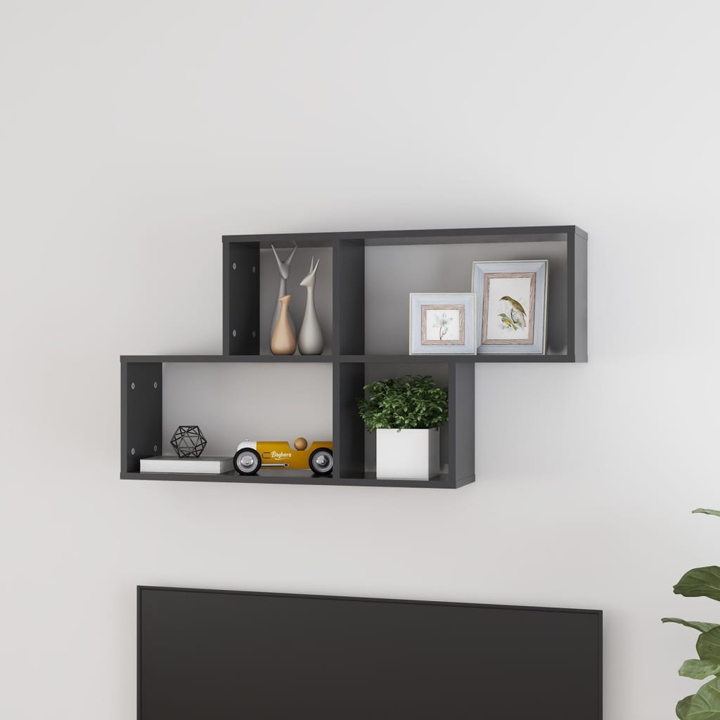 Estante de pared 2 uds contrachapada blanco brillo 75x18x20 cm