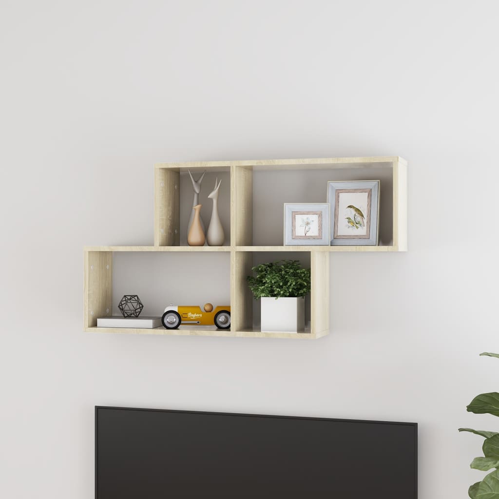 Estante de pared 2 uds contrachapada blanco brillo 75x18x20 cm