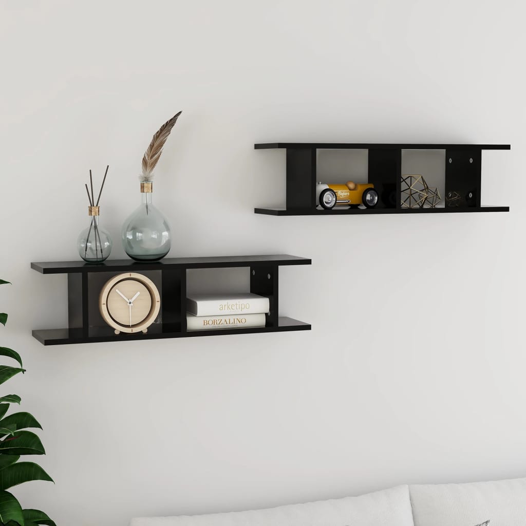 Estante de pared 2 uds contrachapada blanco brillo 75x18x20 cm