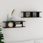 Estante de pared 2 uds contrachapada blanco brillo 75x18x20 cm