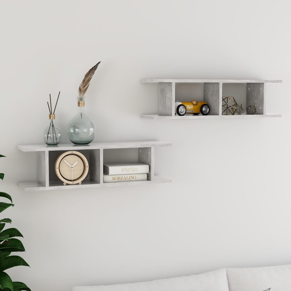 Estante de pared 2 uds contrachapada blanco brillo 75x18x20 cm