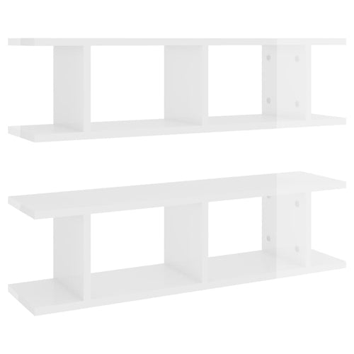 Prateleira de Parede 2 unidades contraplacado branco brilhante 75x18x20 cm