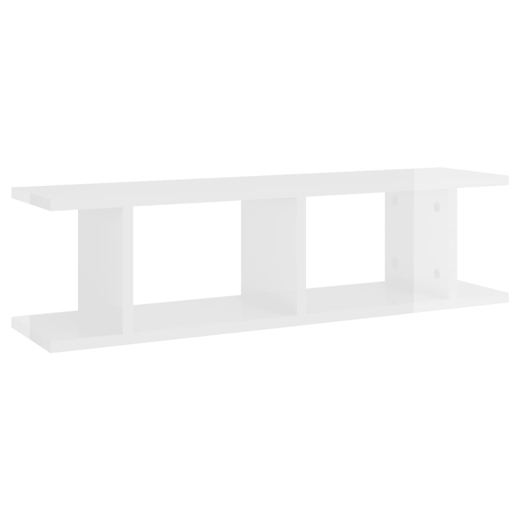 Estante de pared 2 uds contrachapada blanco brillo 75x18x20 cm