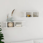 Estante de pared 2 uds contrachapada blanco brillo 75x18x20 cm
