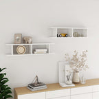 Estante de pared 2 uds contrachapada blanco brillo 75x18x20 cm