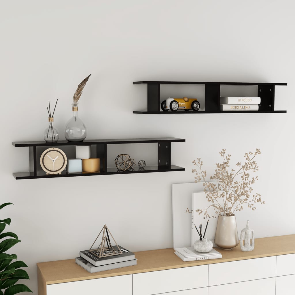 Estante de pared 2 uds contrachapada blanco brillo 75x18x20 cm
