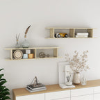 Estante de pared 2 uds contrachapada blanco brillo 75x18x20 cm
