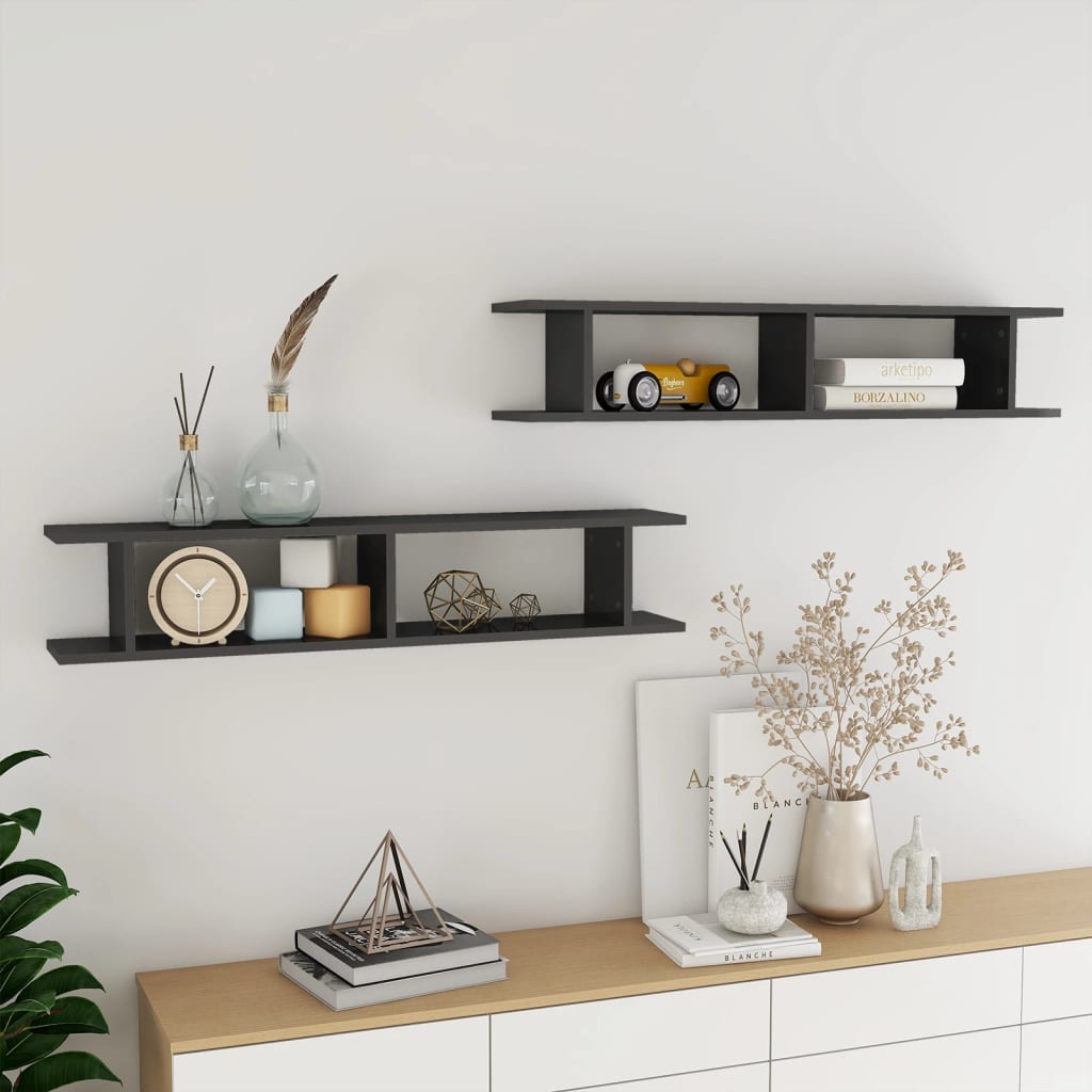 Estante de pared 2 uds contrachapada blanco brillo 75x18x20 cm
