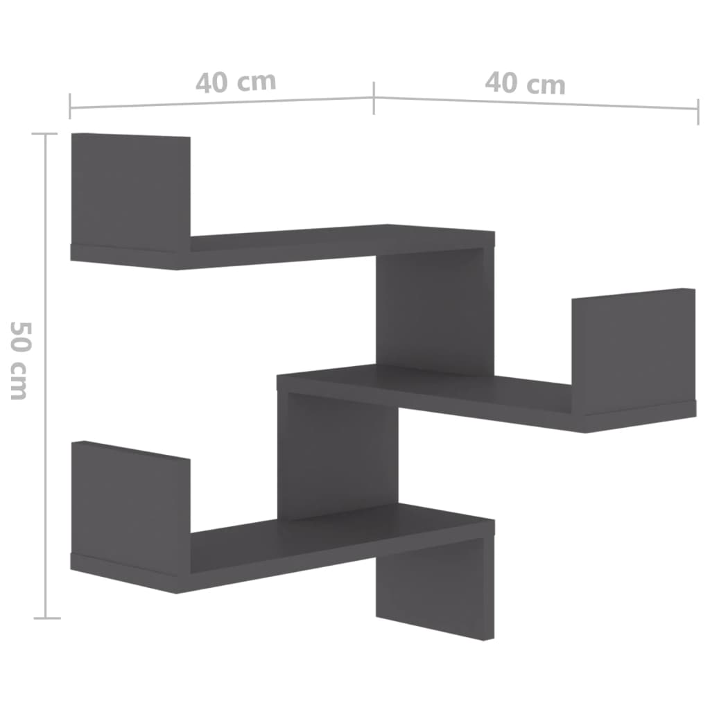 Estante de esquina de pared madera ingeniería gris 40x40x50 cm