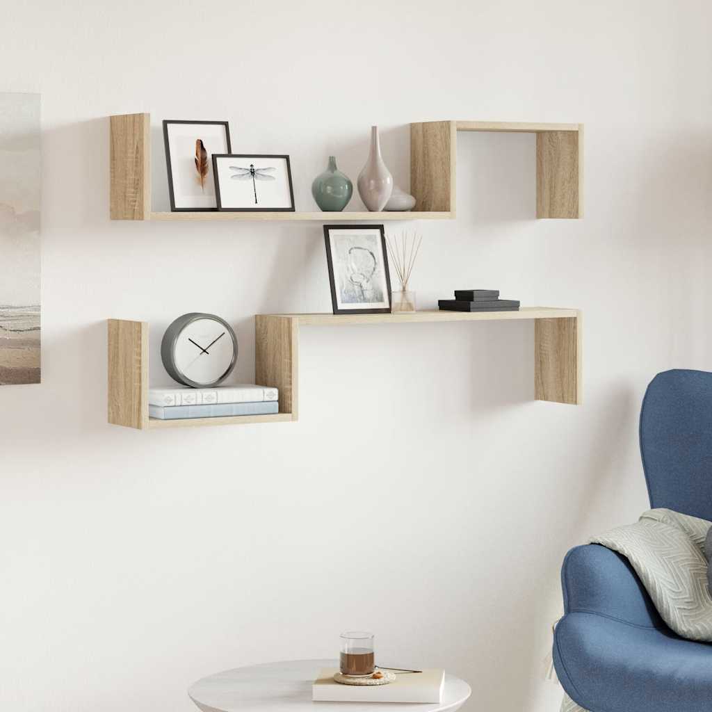 Estante flotante de pared blanco y roble MDF 90x23,5x3,8 cm