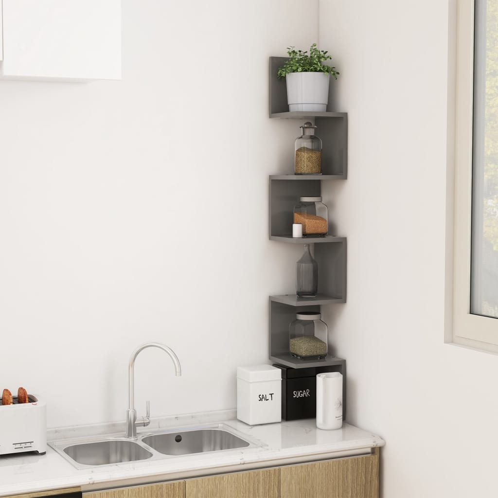 Estante de esquina de pared contrachapado gris 20x20x127,5 cm