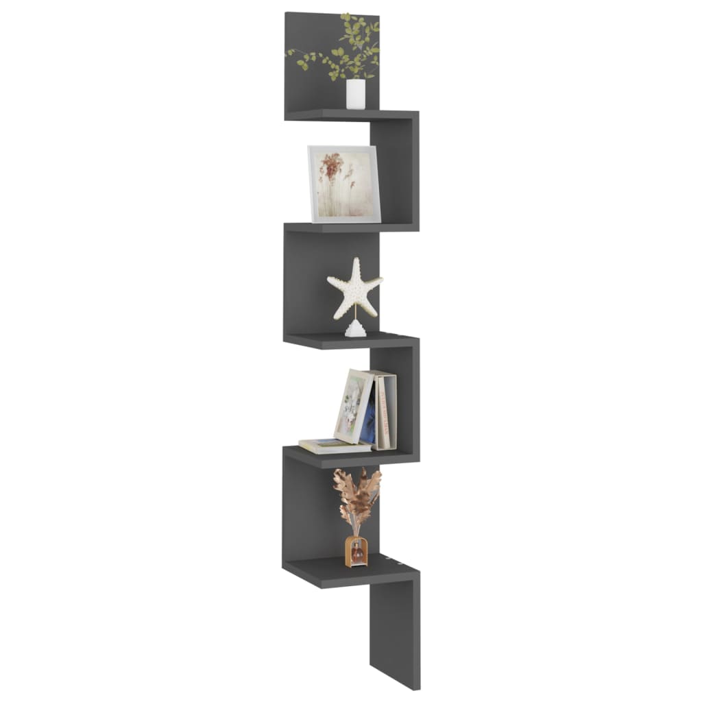 Estante de esquina de pared contrachapado gris 20x20x127,5 cm