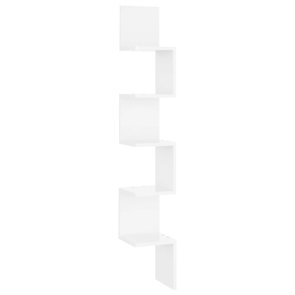 Estante esquina pared contrachapado blanco brillo 20x20x127,5cm