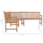 Banco de esquina de jardín madera maciza teca 185x185x90 cm