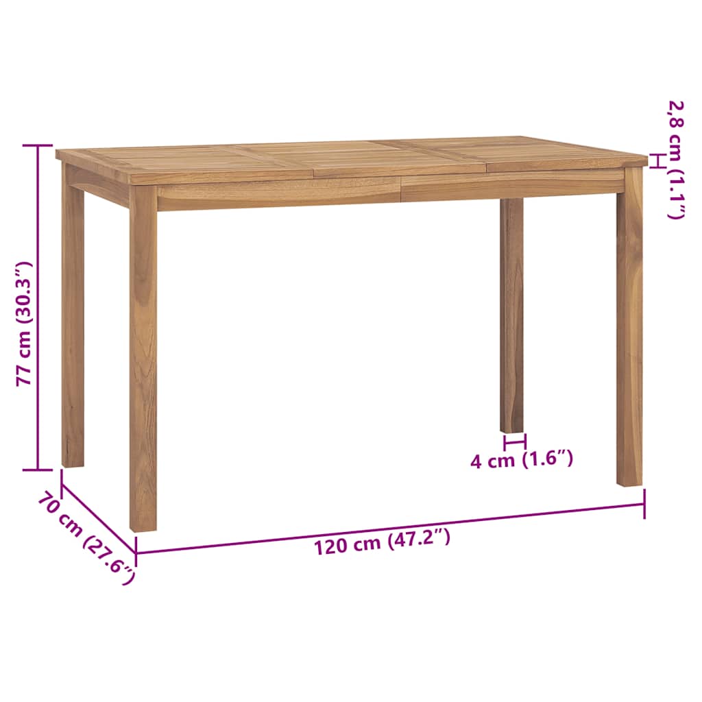 Mesa de comedor de jardín madera maciza de teca 120x70x77 cm