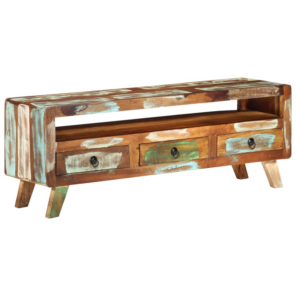 Mueble de TV madera maciza reciclada multicolor 110x30x40 cm