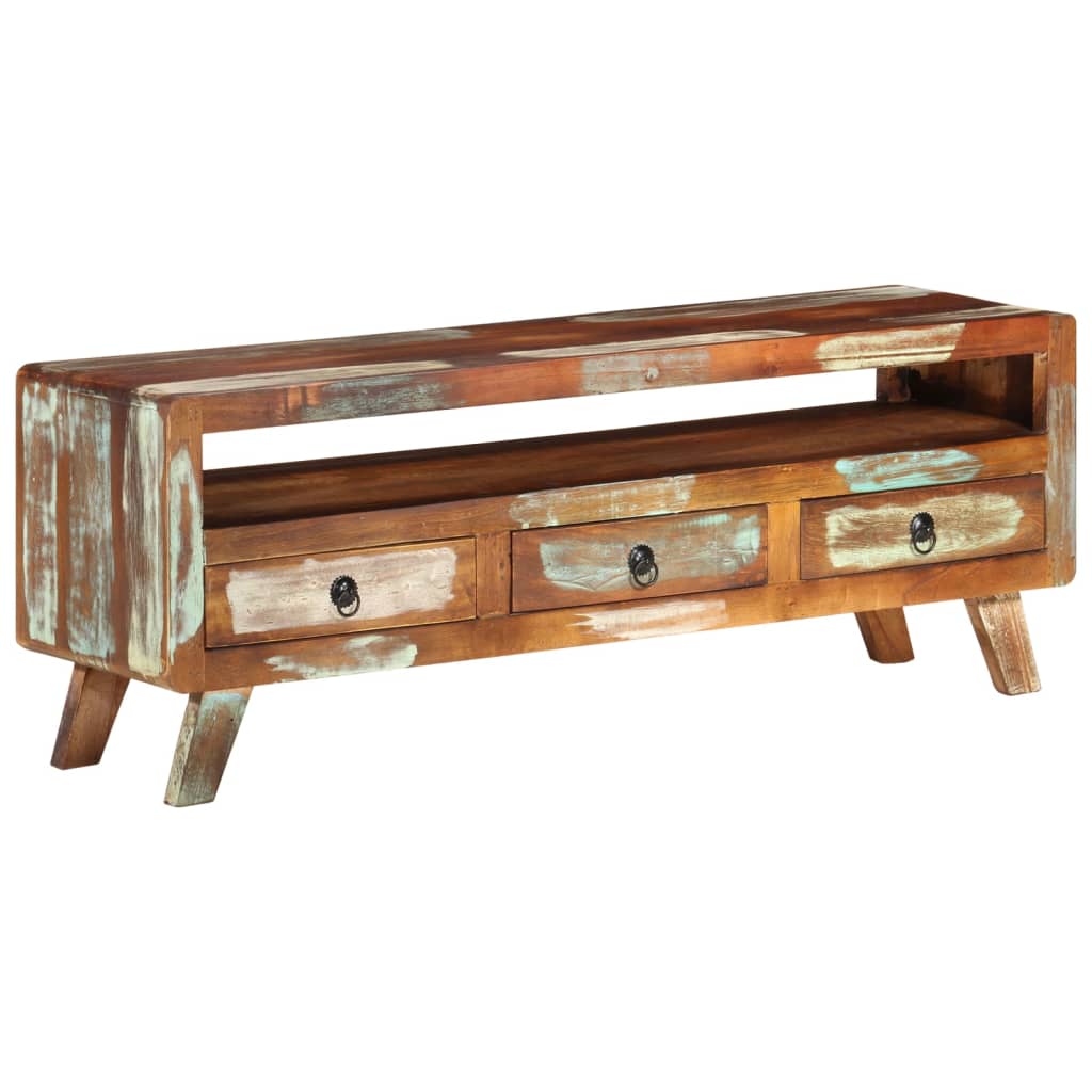 Mueble de TV madera maciza reciclada multicolor 110x30x40 cm