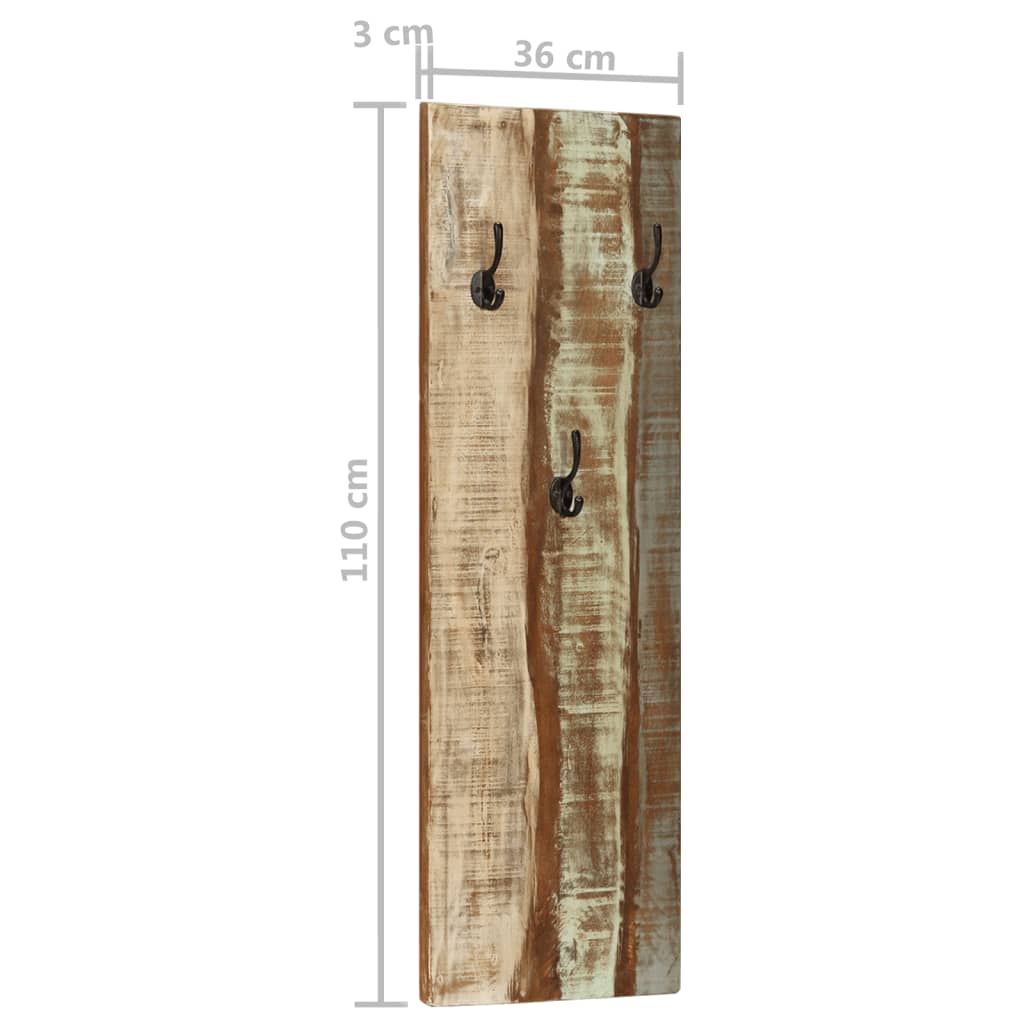 Percheros de pared 2 uds madera maciza reciclada 36x3x110 cm