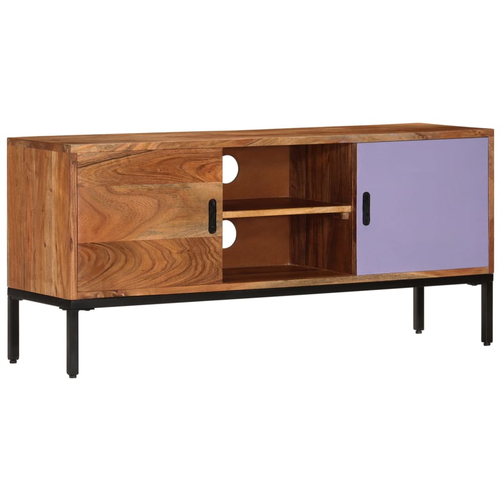 Mueble TV madera maciza acacia marrón miel y gris 110x30x50 cm