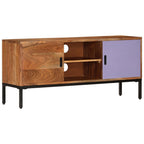 Mueble TV madera maciza acacia marrón miel y gris 110x30x50 cm