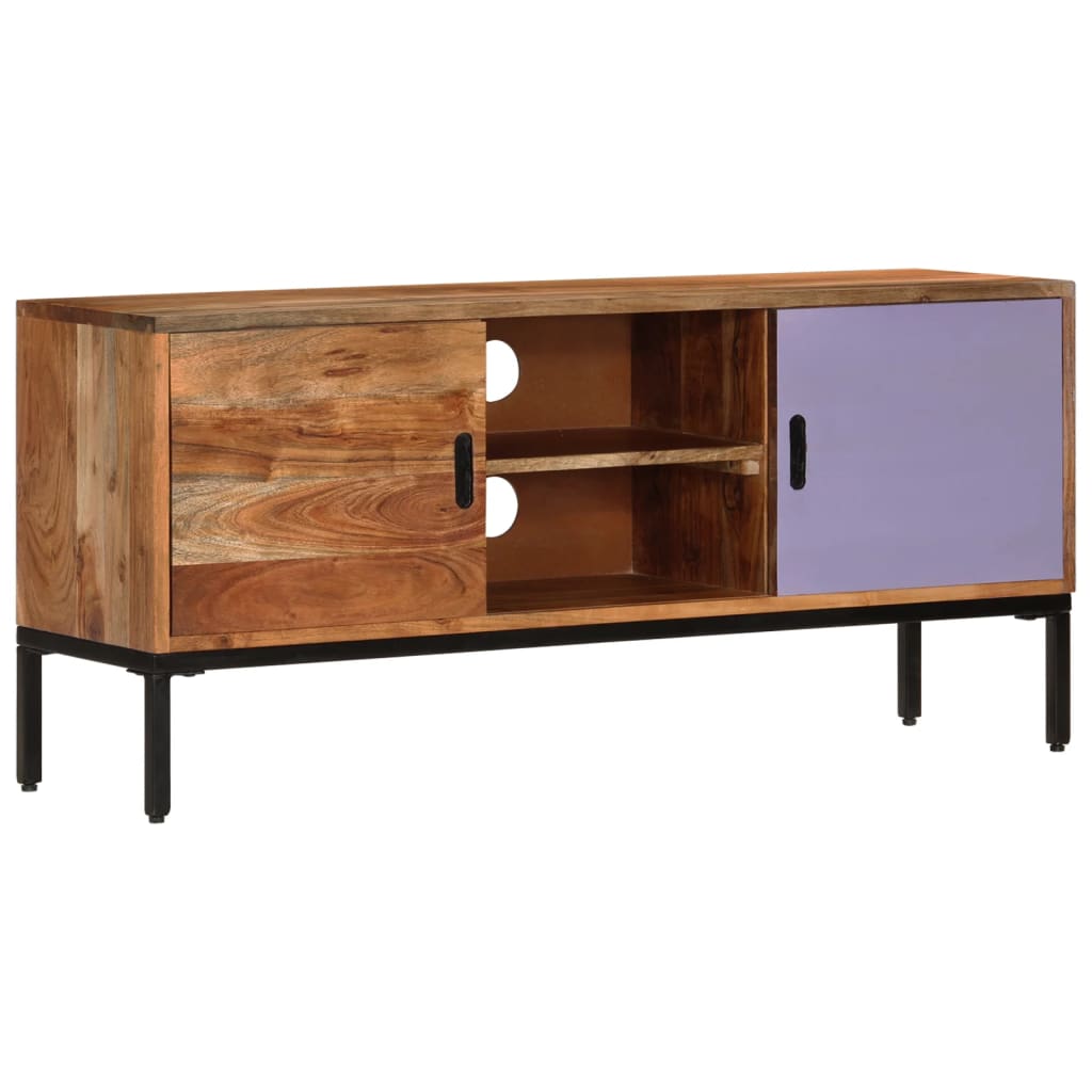 Mueble TV madera maciza acacia marrón miel y gris 110x30x50 cm