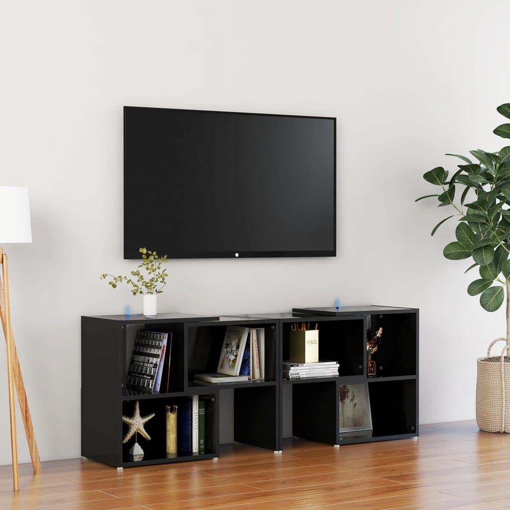 Mueble de TV madera contrachapada blanco brillante 104x30x52 cm