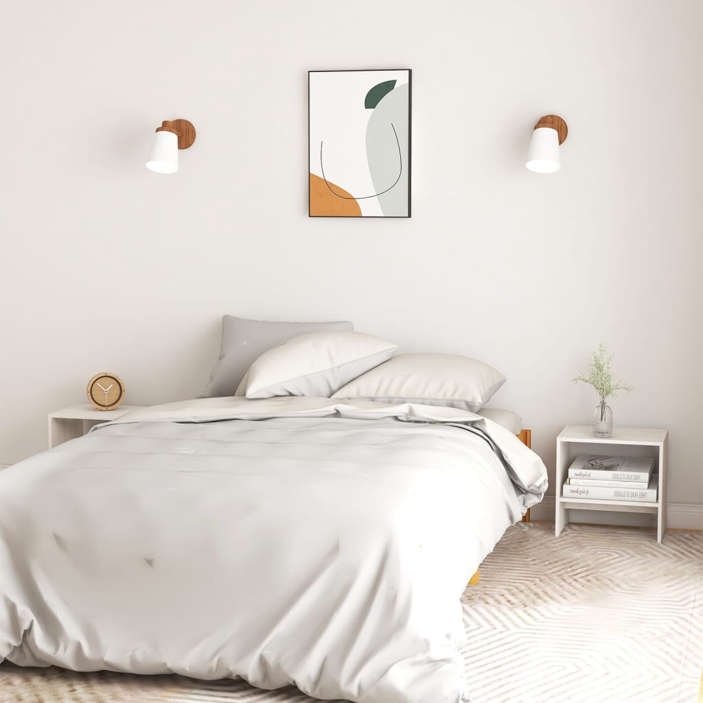Mesita de noche madera maciza de mango blanco 40x30,5x40 cm